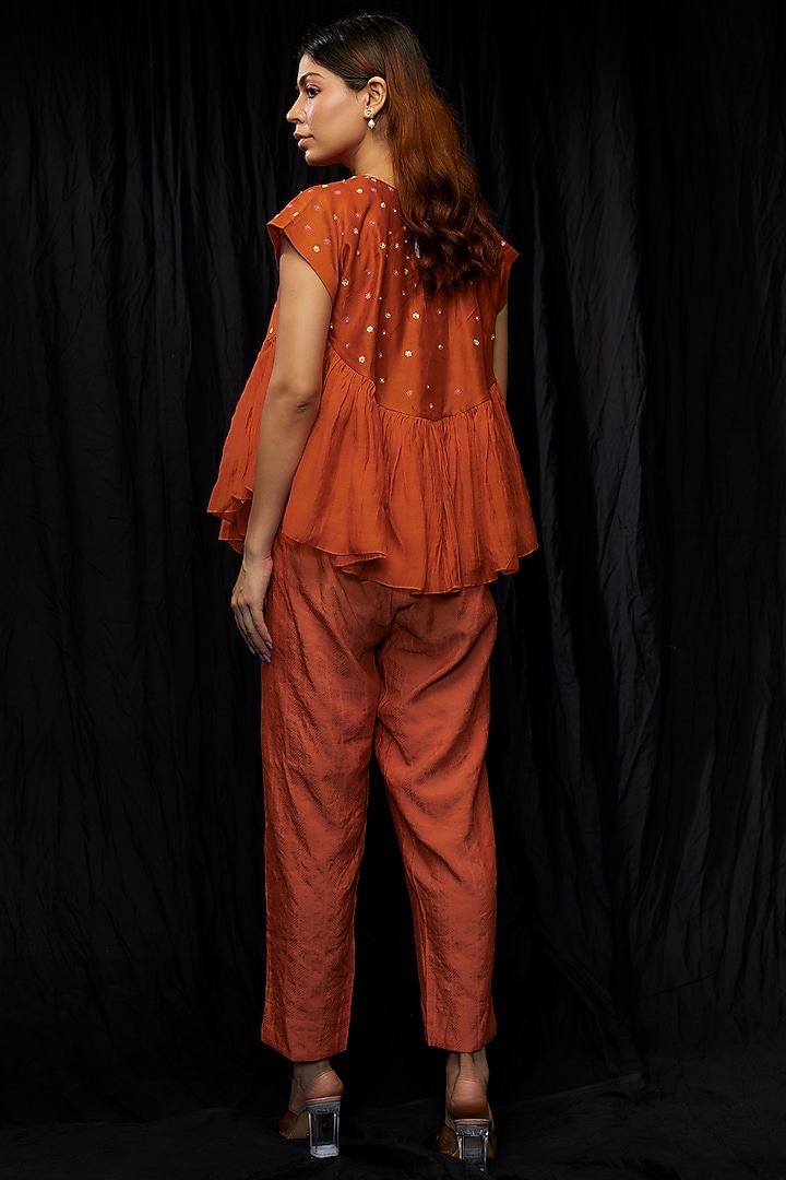 Rust Orange Chanderi Co-Ord Set by Deep thee at Pernia's Pop Up Shop