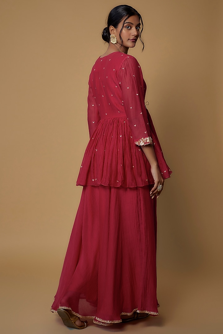 Red Chanderi Wedding Sharara Set by Deep thee at Pernia's Pop Up Shop