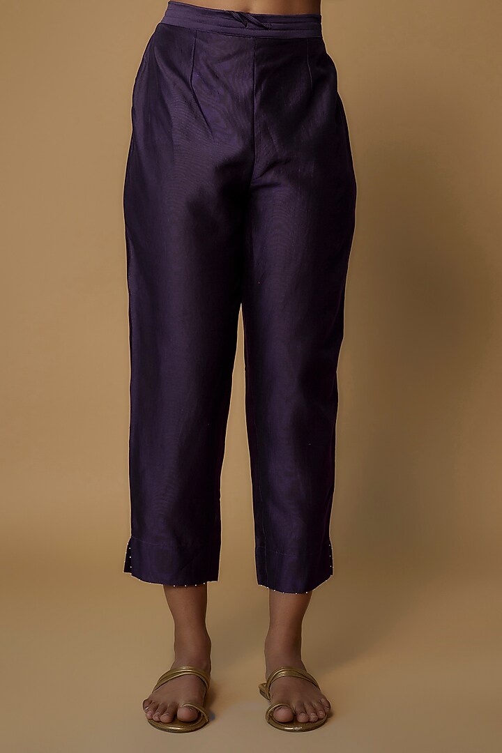 Aubergine Chanderi Embroidered Angrakha Set by Deep thee at Pernia's Pop Up Shop
