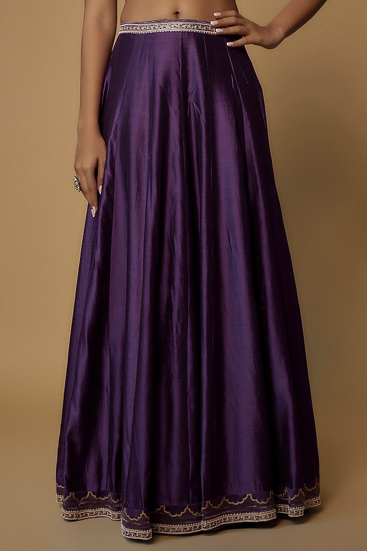 Aubergine Silk Embroidered Wedding Lehenga Set by Deep thee at Pernia's Pop Up Shop