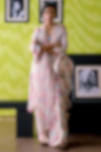 Ivory Crepe Silk Floral Printed & Sequins Work Kurta Set by Deep thee at Pernia's Pop Up Shop