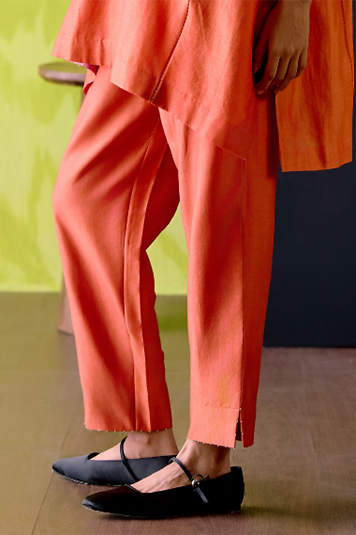 Rust Orange Chanderi Floral Printed Kaftan Set by Deep thee at Pernia's Pop Up Shop