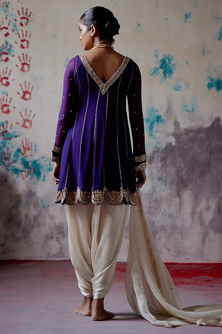 Purple Georgette Zardosi Embroidered Wedding Anarkali Set by Deep Thee at Pernia's Pop Up Shop
