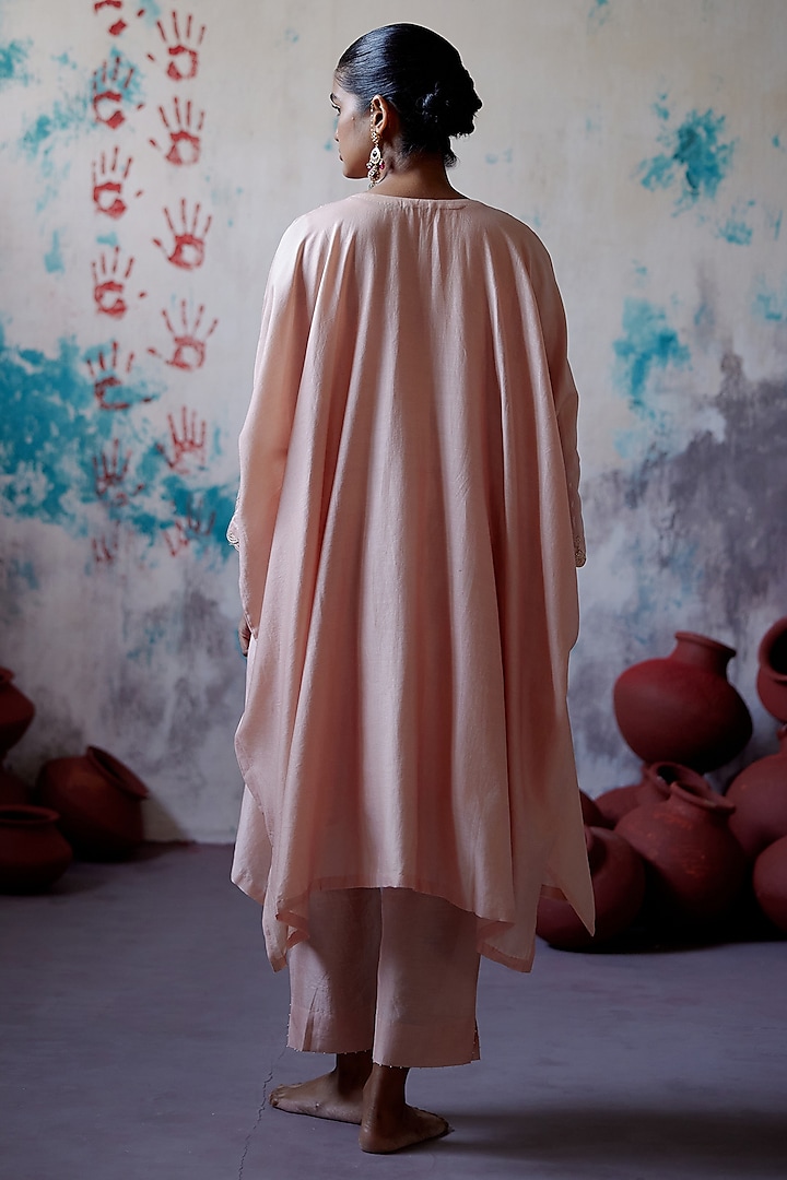 Soft Peach Chanderi Zardosi Embroidered Kaftan Set by Deep Thee at Pernia's Pop Up Shop