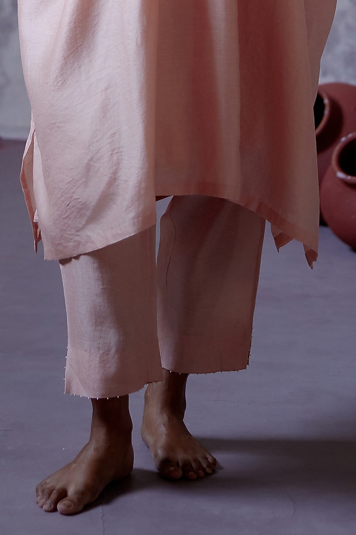 Soft Peach Chanderi Zardosi Embroidered Kaftan Set by Deep Thee at Pernia's Pop Up Shop
