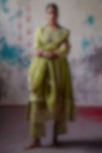 Olive Silk Zardosi Embroidered Kurta Set by Deep Thee at Pernia's Pop Up Shop