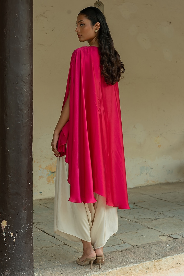 Fuchsia Silk Handcrafted One-Shoulder Cape Set by Deep thee at Pernia's Pop Up Shop