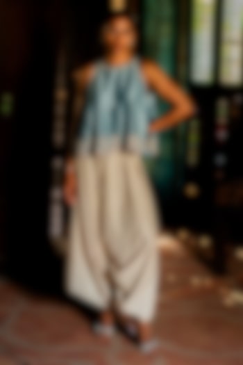 Frost Blue Silk Embroidered Tunic Set by Deep thee at Pernia's Pop Up Shop