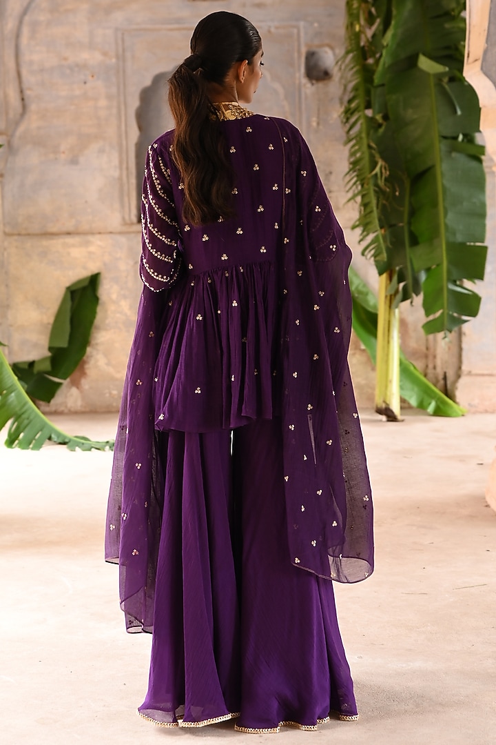 Aubergine Chanderi Wedding Sharara Set by Deep Thee at Pernia's Pop Up Shop