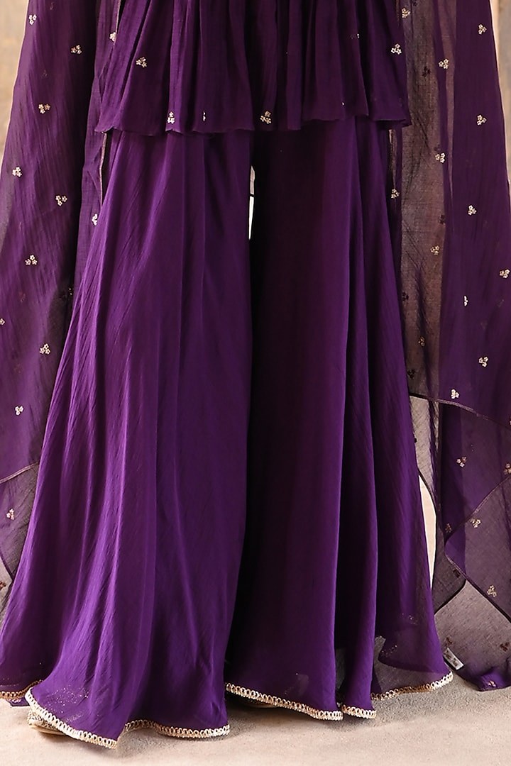 Aubergine Chanderi Wedding Sharara Set by Deep Thee at Pernia's Pop Up Shop