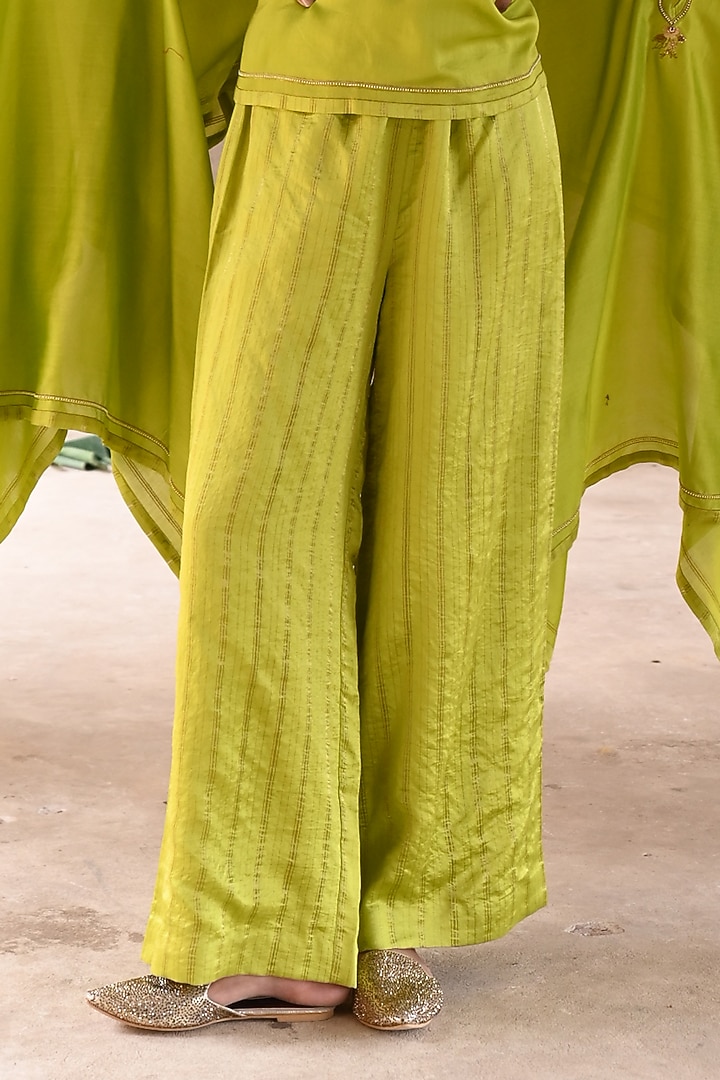 Lime Green Chanderi Zari Embroidered Cape Set by Deep Thee at Pernia's Pop Up Shop