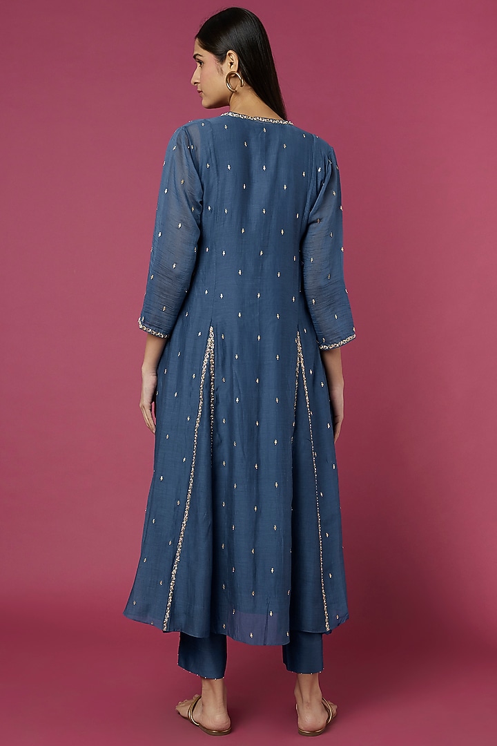 Cobalt Blue Hand Embroidered Kurta Set by Deep thee at Pernia's Pop Up Shop