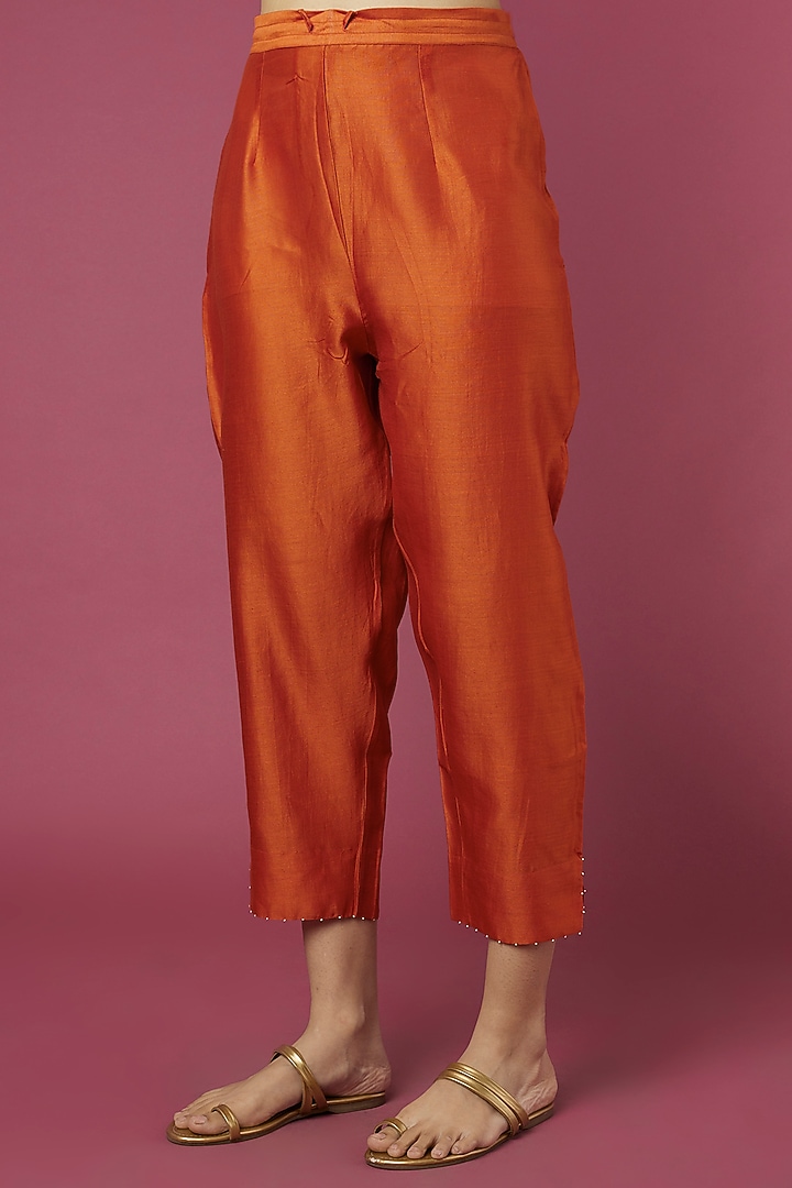 Rust Orange Embroidered Kurta Set by Deep thee at Pernia's Pop Up Shop