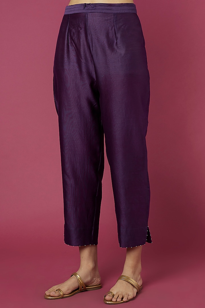 Aubergine Embroidered A-line Kurta Set by Deep thee at Pernia's Pop Up Shop