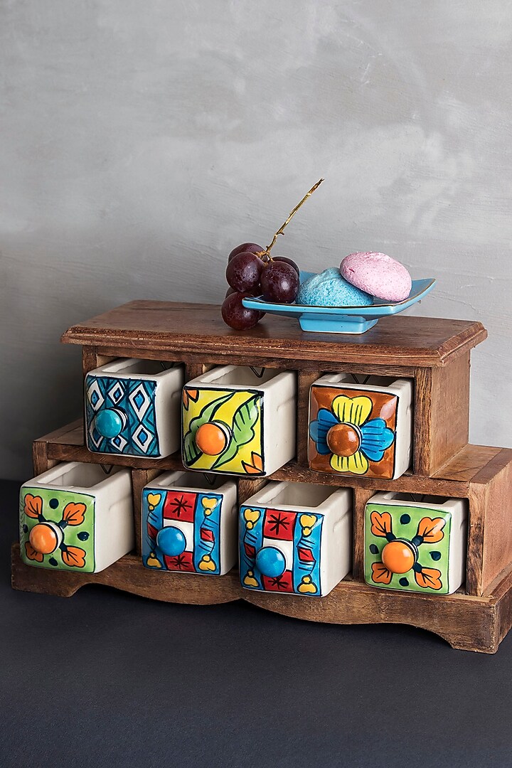 Multi Colored Wood & Ceramic Handcrafted Storage Cabinet by The 7 Dekor at Pernia's Pop Up Shop