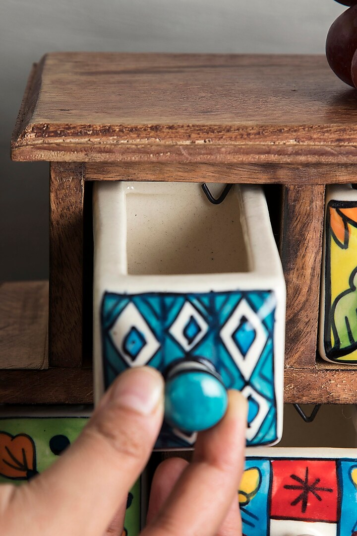 Multi Colored Wood & Ceramic Handcrafted Storage Cabinet by The 7 Dekor at Pernia's Pop Up Shop