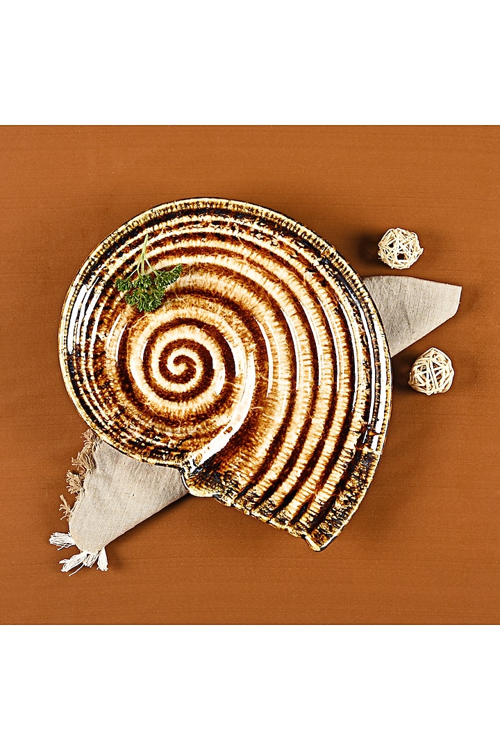 Brown Ceramic Snail Platter by The 7 Dekor