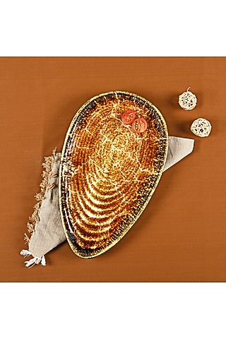 Brown Ceramic Oval Platter by The 7 Dekor