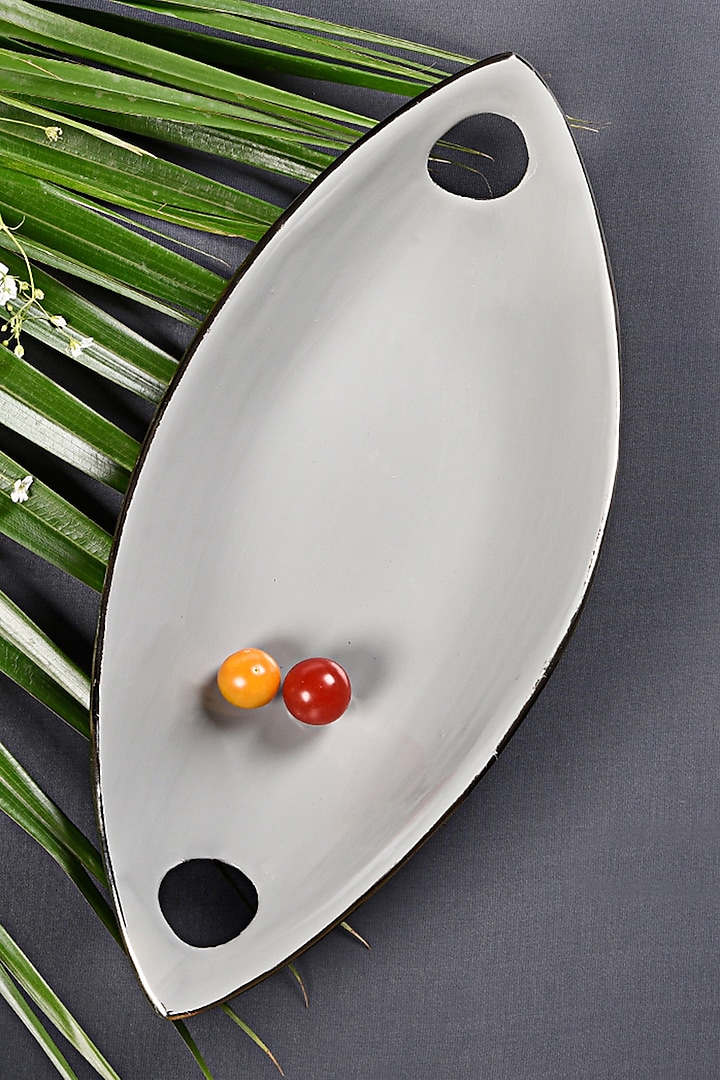 Grey Metal Leaf Platter by The 7 Dekor