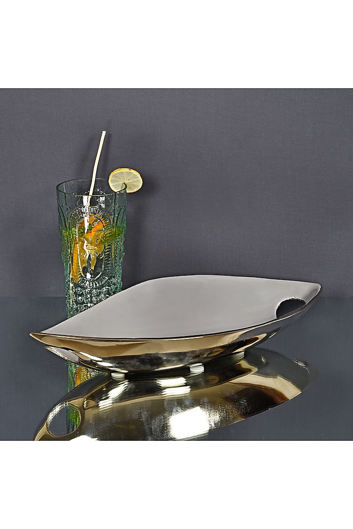 Grey Metal Leaf Platter by The 7 Dekor at Pernia's Pop Up Shop