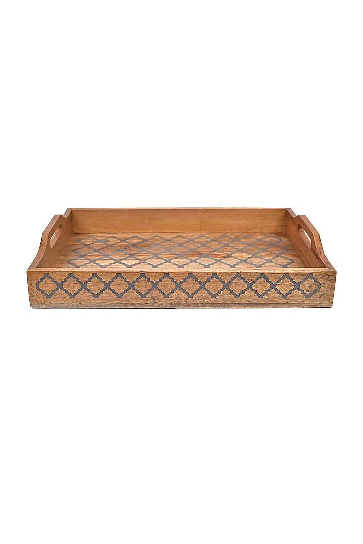 Brown & Grey Acacia Wood Rectangular Tray by The 7 Dekor at Pernia's Pop Up Shop