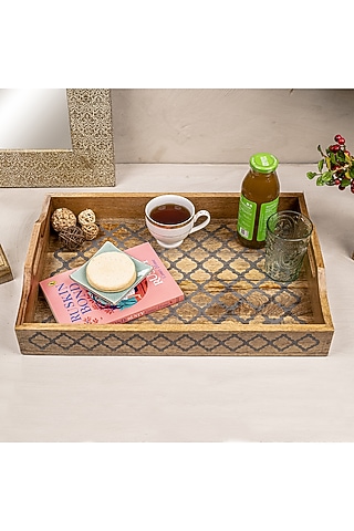 Brown & Grey Acacia Wood Rectangular Tray by The 7 Dekor