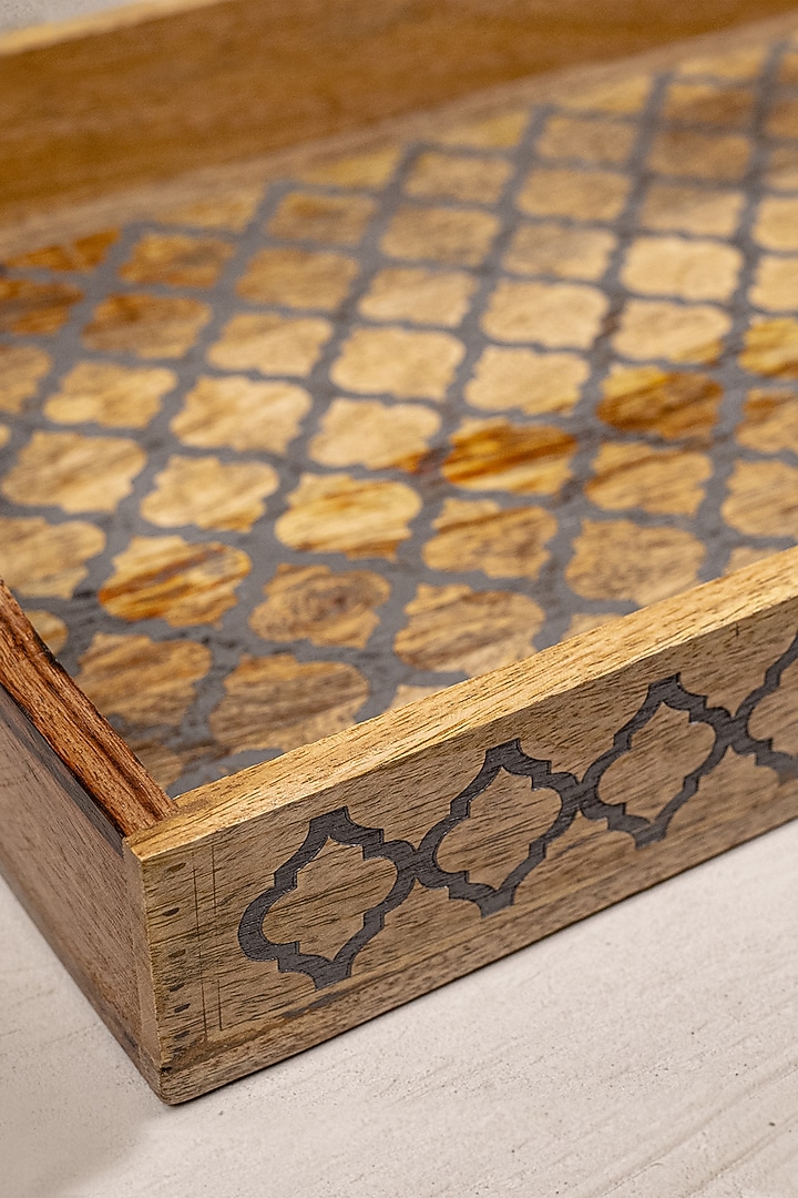 Brown & Grey Acacia Wood Rectangular Tray by The 7 Dekor at Pernia's Pop Up Shop