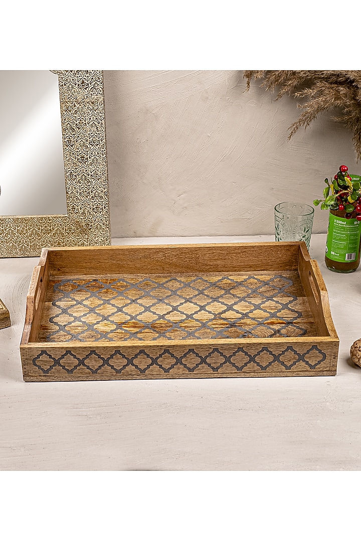 Brown & Grey Acacia Wood Rectangular Tray by The 7 Dekor at Pernia's Pop Up Shop