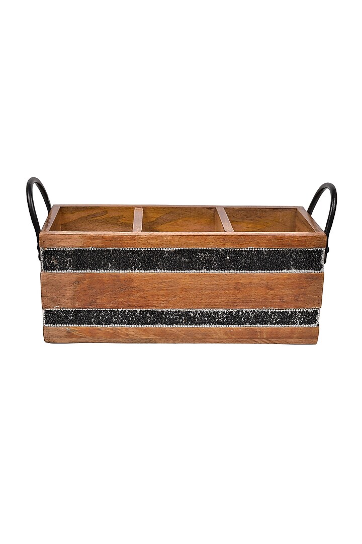 Brown & Black Acacia Wood Cutlery Stand by The 7 Dekor at Pernia's Pop Up Shop