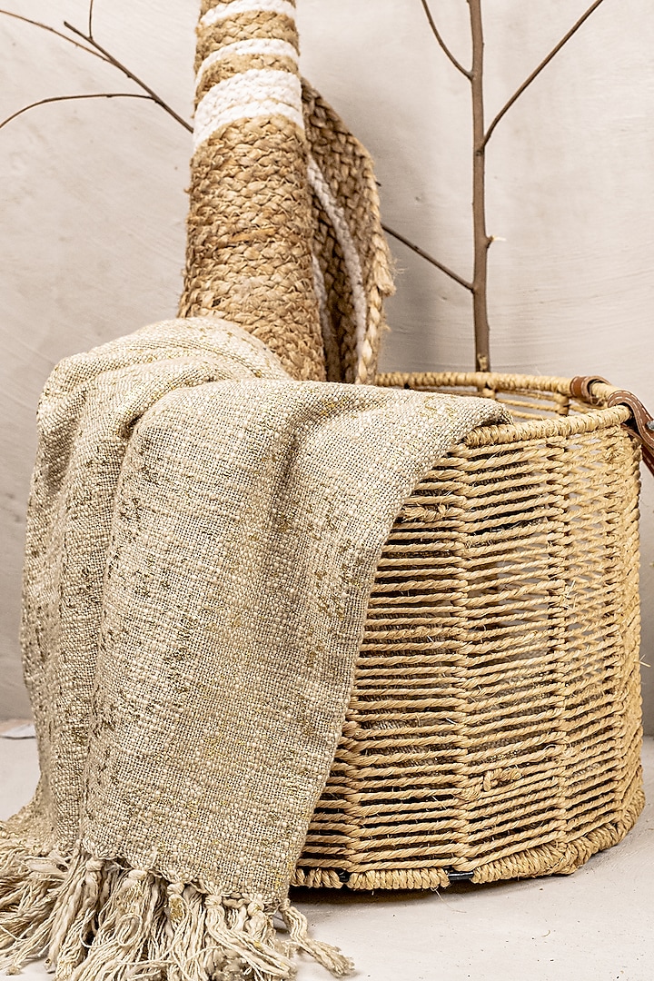 Natural Brown Jute Basket With A Handle by The 7 Dekor