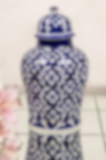 Blue & White Ceramic Jar by The 7 Dekor