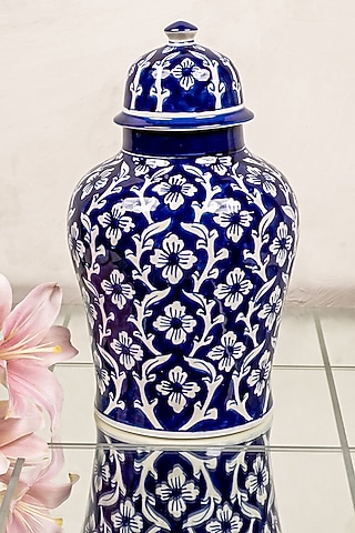 Blue & White Ceramic Jar by The 7 Dekor