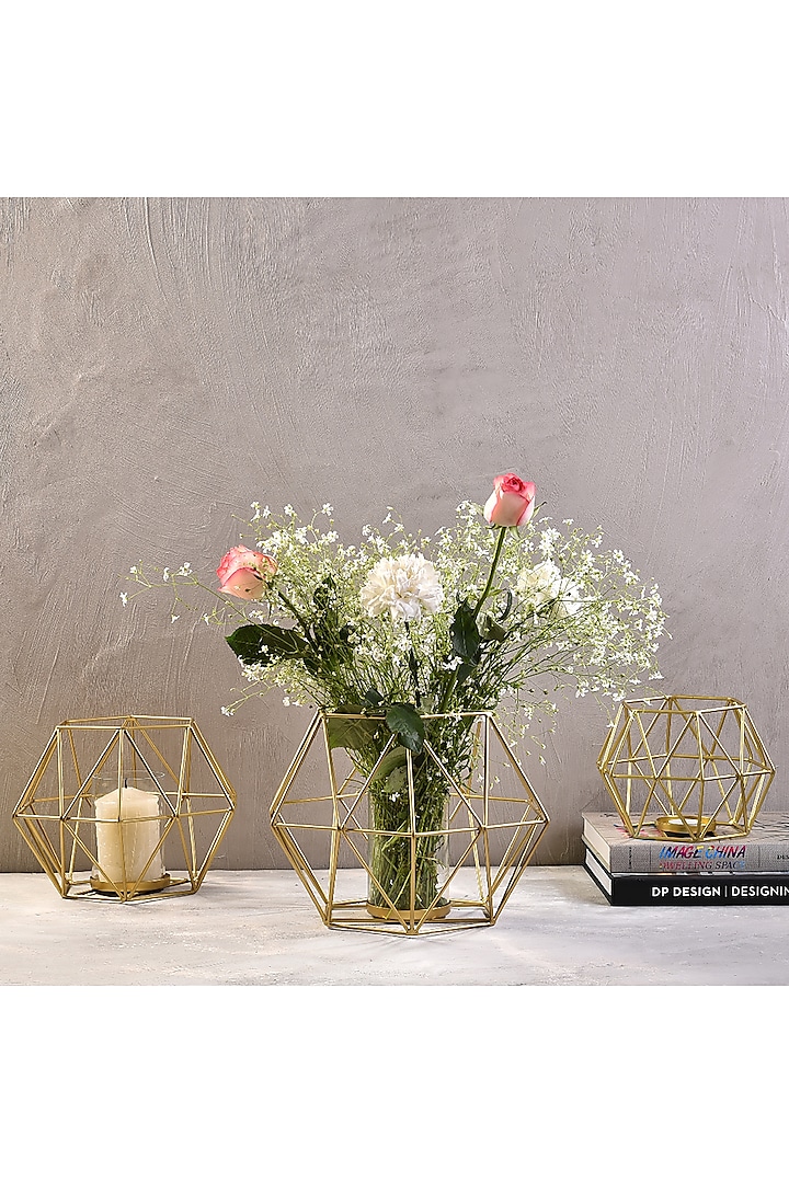 Gold Metal Candle Stands (Set of 3) by The 7 Dekor