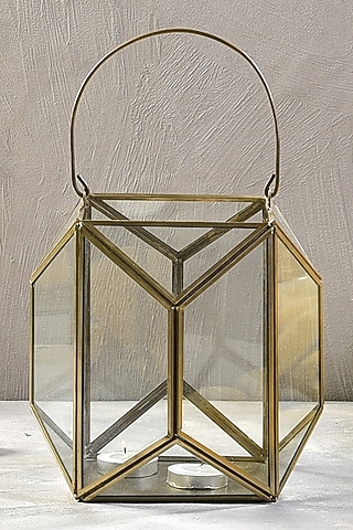 Antique Gold Metal & Glass Lantern by The 7 Dekor