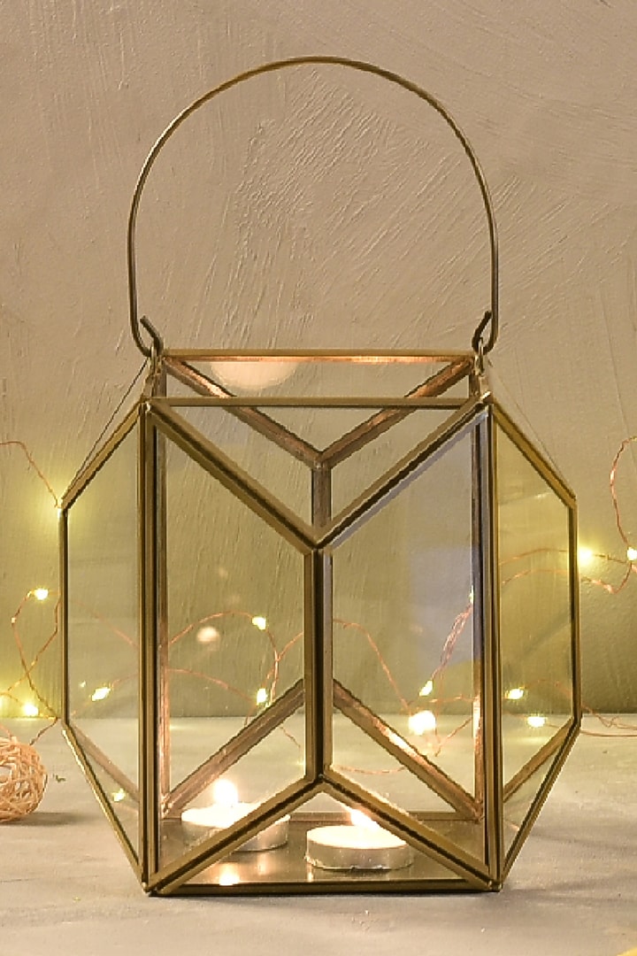 Antique Gold Metal & Glass Lantern by The 7 Dekor at Pernia's Pop Up Shop