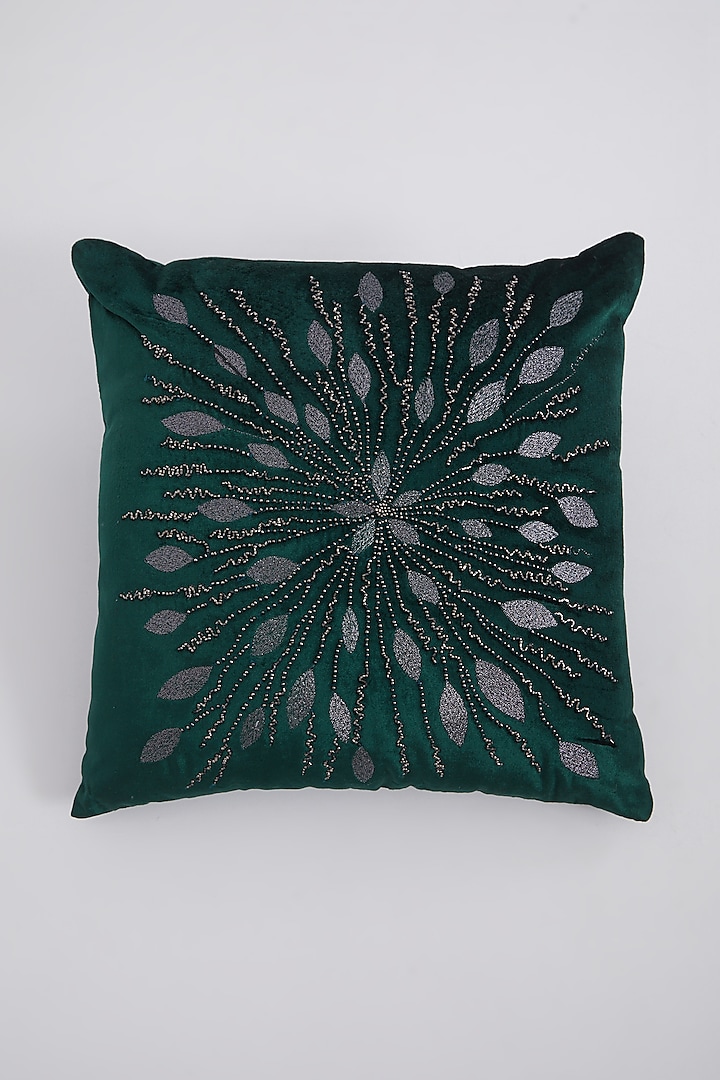 Emerald Green Embroidered Pillow by The 7 DeKor