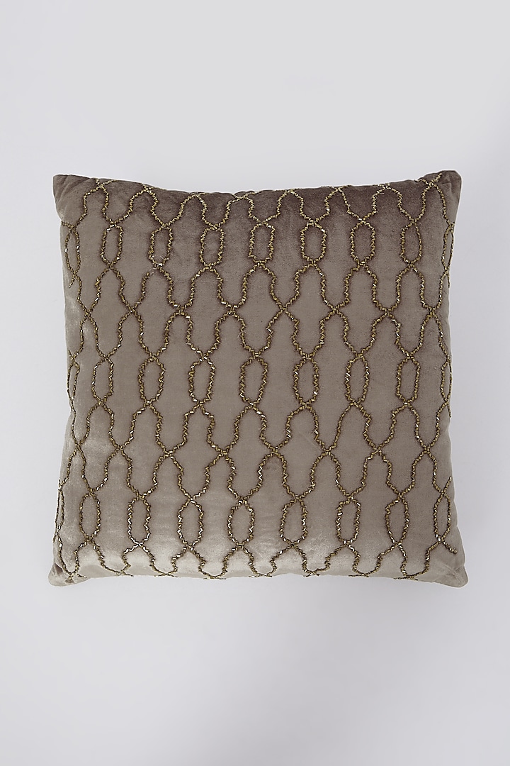 Brown Viscose Embroidered Pillow by The 7 DeKor