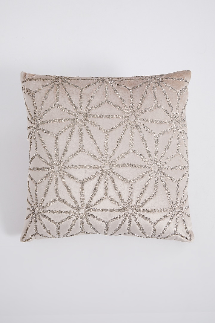 Blush Pink Viscose Embroidered Pillow by The 7 DeKor