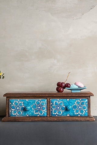 Blue Wood & Ceramic Cabinet by The 7 DeKor