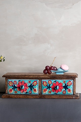 Blue & Red Wood & Ceramic Cabinet by The 7 DeKor