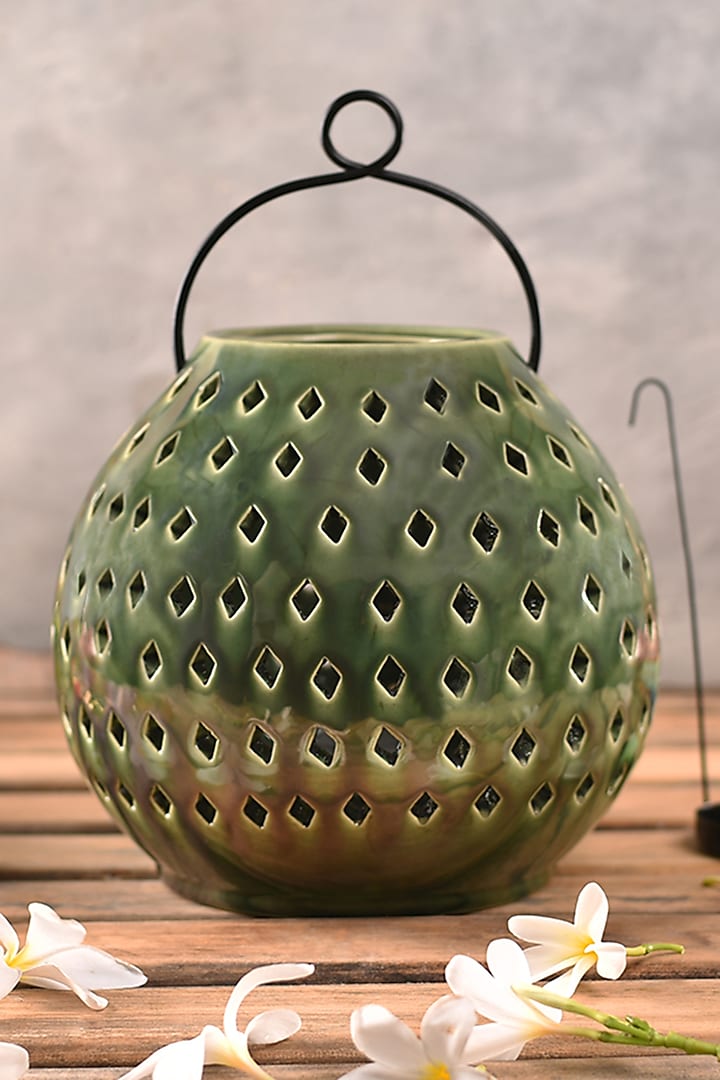 Olive Ceramic Lantern by The 7 DeKor