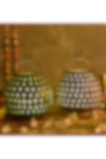 Olive & Smoky Grey Lanterns (Set Of 2) by The 7 DeKor at Pernia's Pop Up Shop