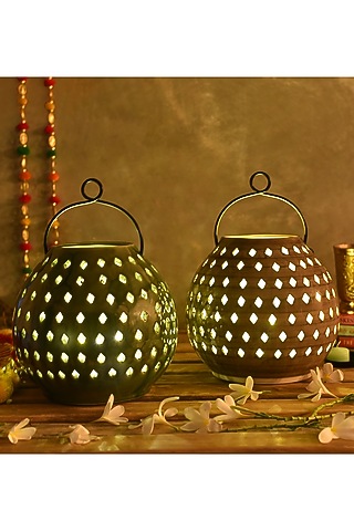Olive & Smoky Grey Lanterns (Set Of 2) by The 7 DeKor