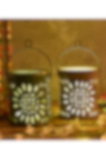 Smoky Grey & Olive Lanterns (Set Of 2) by The 7 DeKor