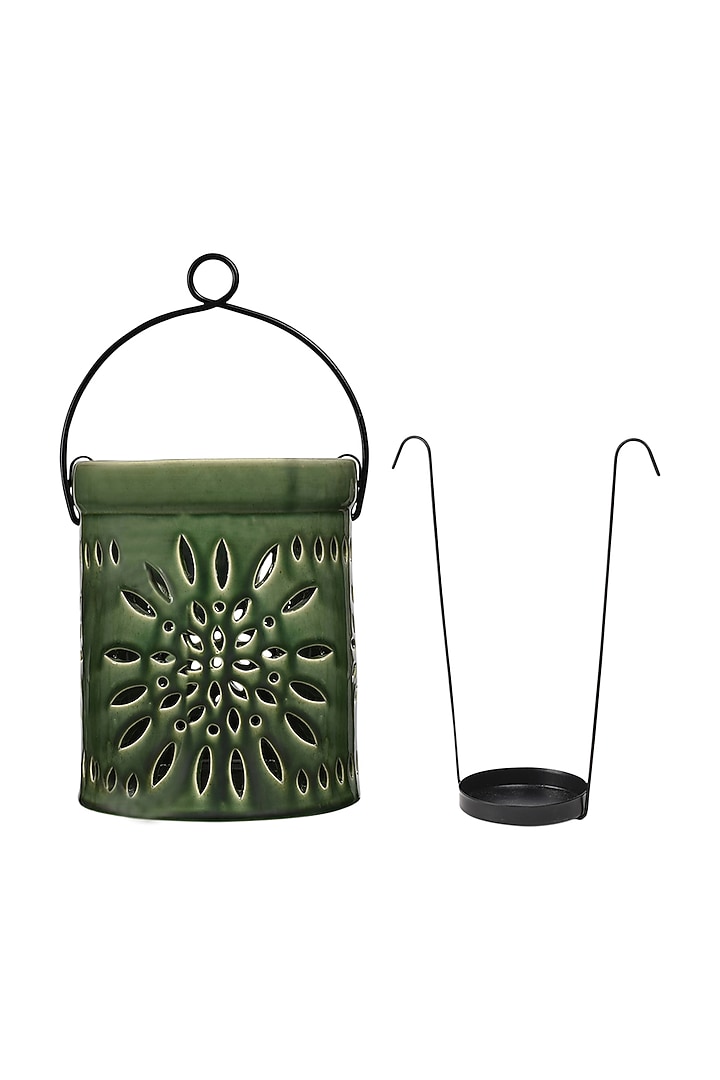 Smoky Grey & Olive Lanterns (Set Of 2) by The 7 DeKor at Pernia's Pop Up Shop