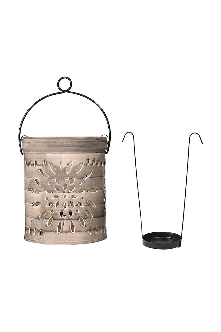 Smoky Grey & Olive Lanterns (Set Of 2) by The 7 DeKor at Pernia's Pop Up Shop