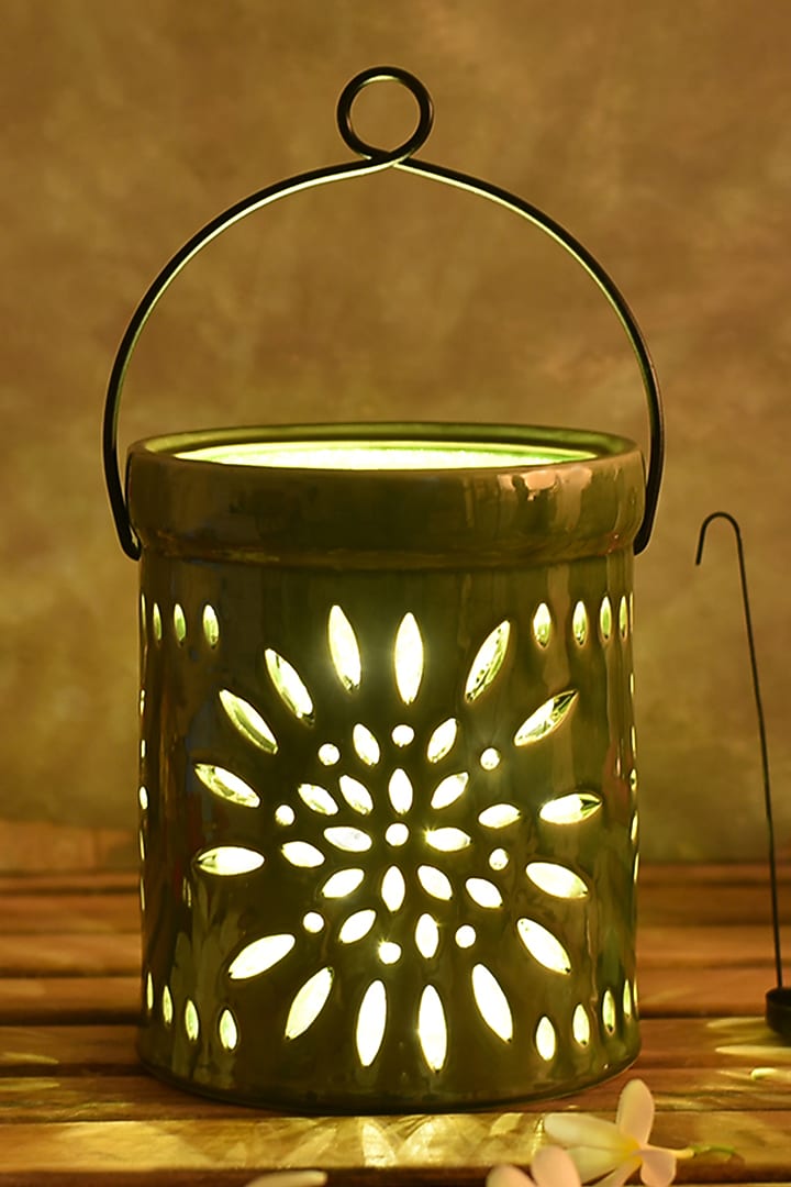 Smoky Grey & Olive Lanterns (Set Of 2) by The 7 DeKor at Pernia's Pop Up Shop