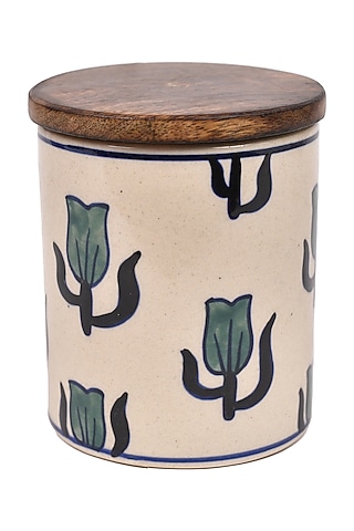 White Ceramic Hand-Painted Jars (Set of 2) by The 7 Dekor