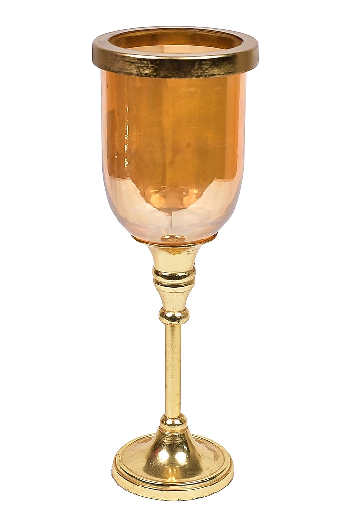 Gold Glass & Metal Hurricane Candle Holder by The 7 Dekor at Pernia's Pop Up Shop