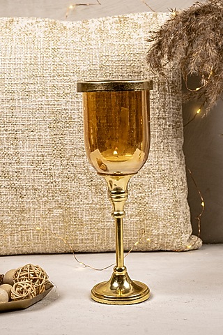 Gold Glass & Metal Hurricane Candle Holder by The 7 Dekor